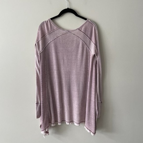 Free People Pacific Drippy Waffle Knit Thermal Tunic Plunging Top Purple Small - Picture 3 of 8